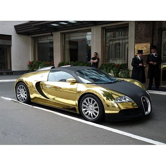 Iconic Arts Laminated 32x24 Poster: Sports Car - Gold Bugatti Veyron