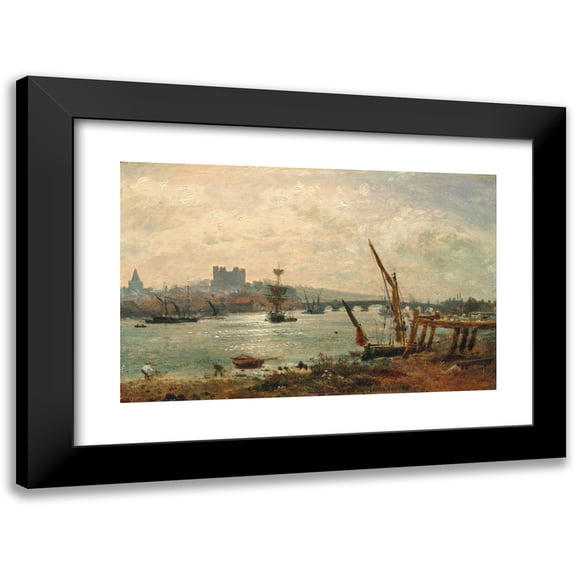 Frederick Nash 14x11 Black Modern Framed Museum Art Print Titled - Rochester Cathedral and Castle