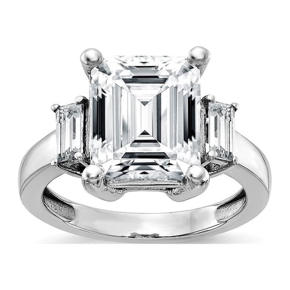 14K White Gold Ring Band Moissanite Octagon Emerald Baguette