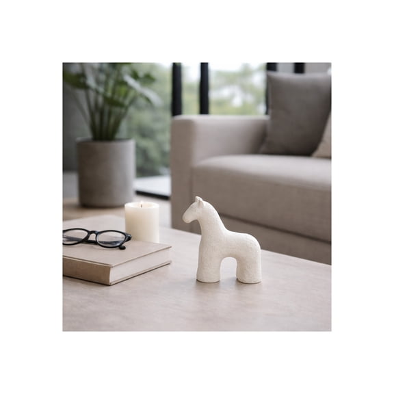 Textured Horse Pottery Figurine for Home Decor - Whimsical Sculpture for Bathroom, Office, Room and Living Room Accent Piece - Decorative Ornaments for Shelf or Coffee Table Display - 7", White