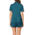 thumbnail image 3 of Conjuntos de pijama para mujer INSPIRE CHIC de manga corta con botones y pantalones cortos, conjuntos de lounge XS azul pavo real, 3 of 5