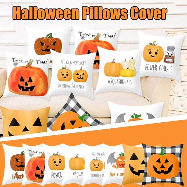 Xihbxyly Funda de Almohada de Halloween, Diseño de Acuarela, Terciopelo Color Melocotón, Cierre de Cremallera Oculto, Decoración para Sofá, Tamaño 45 X 45 Cm, Decoración Festiva para El Hogar.