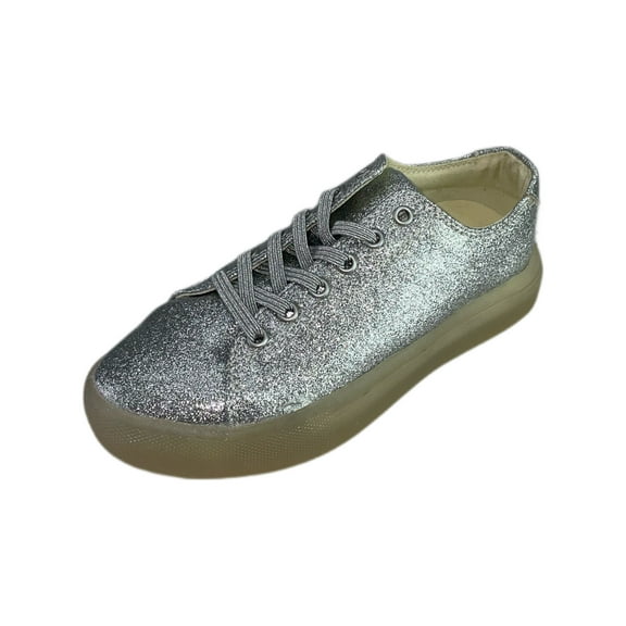 POP SHOES Little Kid's St Laurent Glitter Sneakers, Silver, US 12