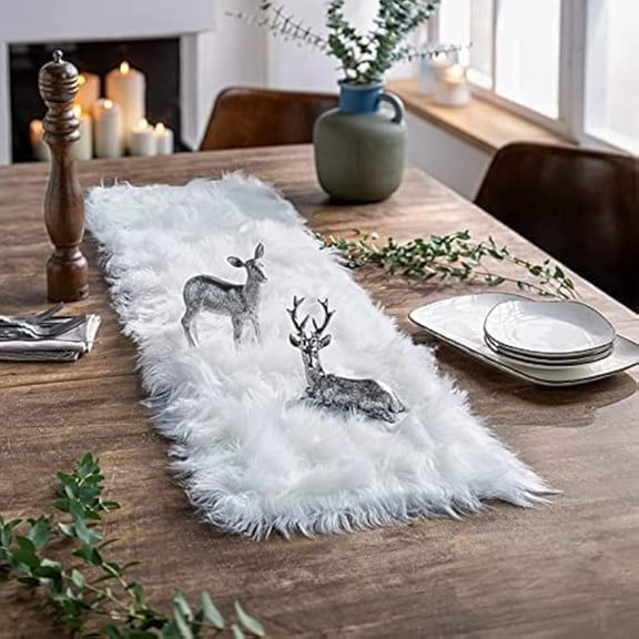 TETOU 11.8"x31.5" Faux Fur Table Runner,Modern White Dresser Table Runners for Bedroom Holiday Christmas Parties Thanksgiving Friendsgiving Weddings Birthdays