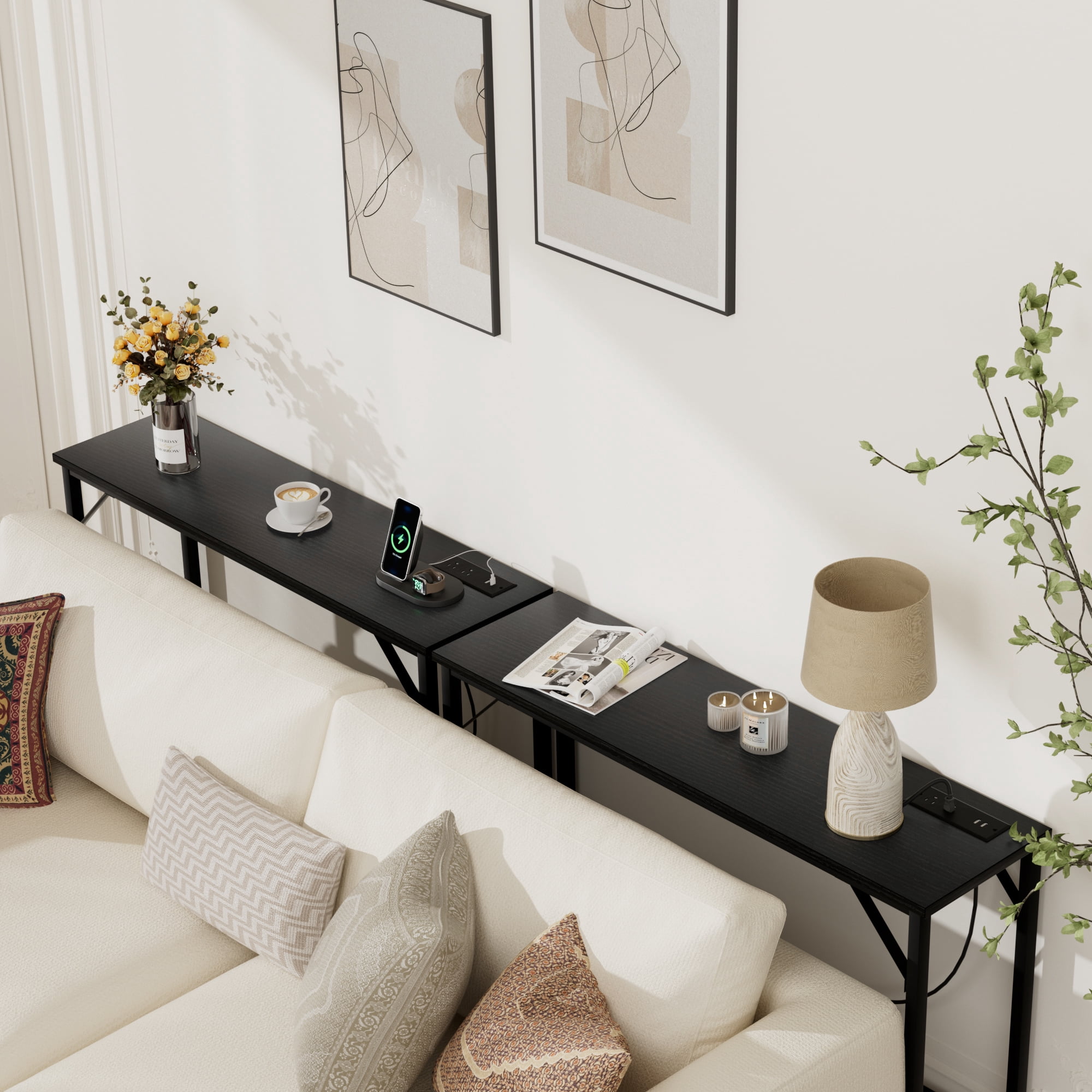 Aoile Narrow Console Table, Sofa Table with Outlets, Behind Couch Table for Living Room, Hallway Table for Entryway (Black)