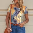 thumbnail image 4 of KLL Women 's Crew Neck Bodysuit Jumpsuits Colorful Cloud Spotted Dog Print Short onesies Stretch T Shirts, 4 of 5