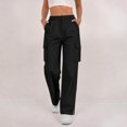 thumbnail image 7 of Women's Cargo Pants Baggy Jeans High Waisted Casual Stretchy Wide Leg Streetwear with 4 Pockets for Women Black L, 7 of 7