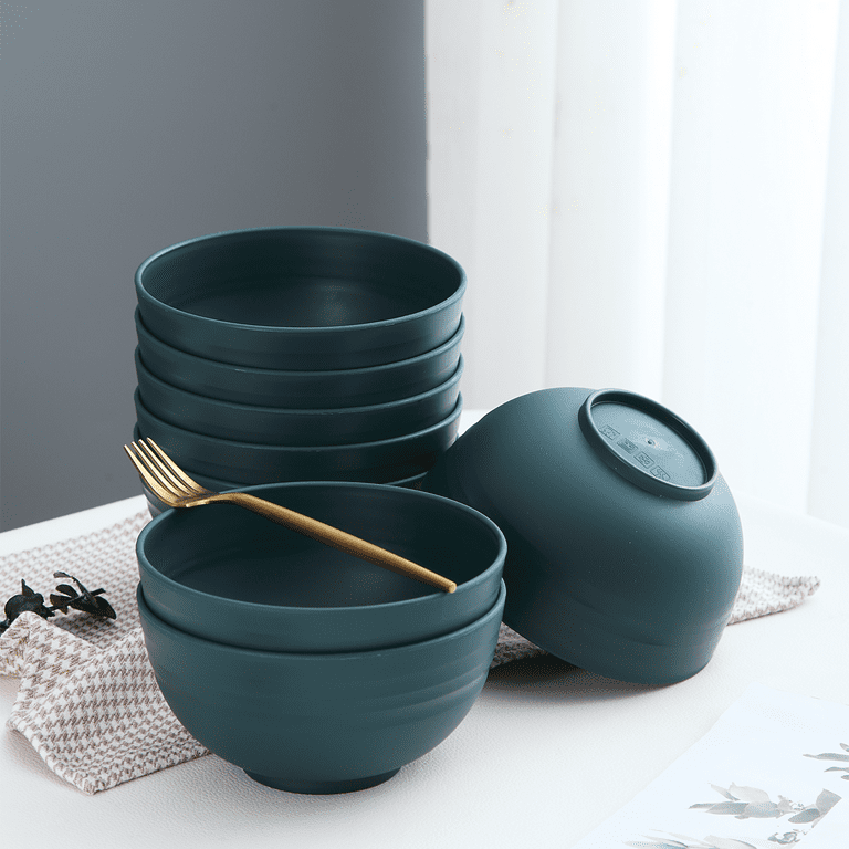 ReaNea Plastic Bowls Set of 8, 2 Sizes 17/34 oz Unbreakable and Reusable  Light Weight Bowl for Cereal, Soup, Pasta, Ramen, BPA Free (Dark Green)