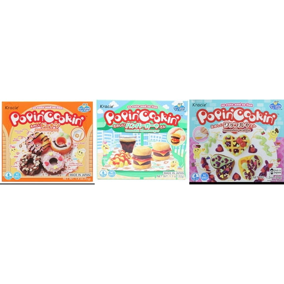 3 Pack Kracie Popin Cookin DIY Candy Kit, 3 Mixed Flavor (Donuts,Hamburger,Waffle) Plus NineChef Brand Long Handle Coffee Spoon