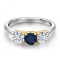 thumbnail image 3 of Gem Stone King 10K Two Tone Gold Blue Sapphire and White Moissanite Engagement Ring for Women | 1.60 Cttw | Round 5MM | Gemstone September Birthstone | Size 9, 3 of 7