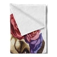 thumbnail image 2 of Pug Soft Flannel Fleece Throw Blanket, Floral Head Wreath on Head of Pug Hand Drawn Dog Image Animals Nature, Cozy Plush for Indoor and Outdoor Use, 50" x 60", Pale Brown Purple Red, by Ambesonne, 2 of 5