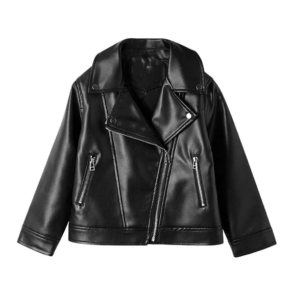 XUNKUSGA Leather Biker Jacket For Boys Girls Vintage Moto Biker Coat Fashion Asymmetric Zip Lapel Motorcycle Jacket With Pockets Fall Outwear,0-1Years