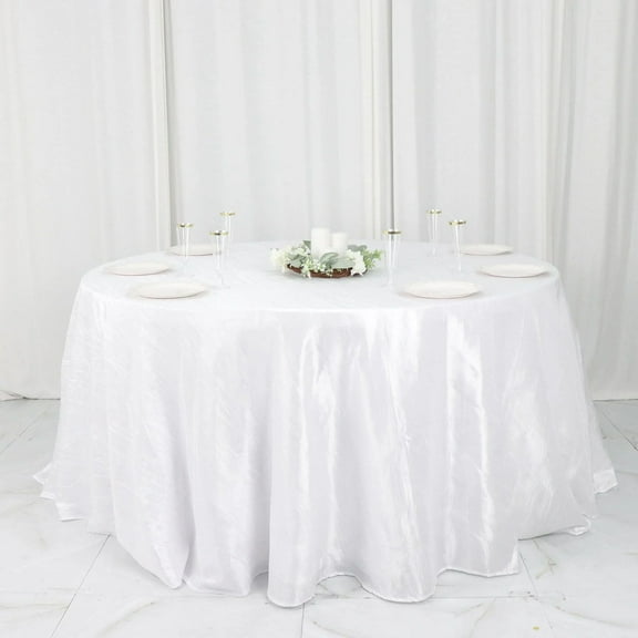 BalsaCircle 132" White Crinkled Accordion Taffeta Round Tablecloth Wedding Party Events Decorations Supplies