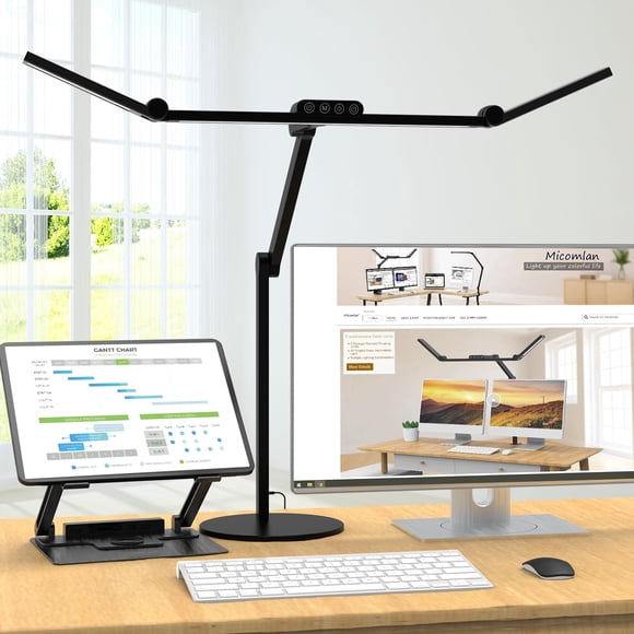 Micomlan Architect Desk Lamp with Atmosphere Lighting, Adjustable Led Desk Light for Home Office with Base, 24W Bright Auto Dimming Table Light with