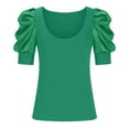 thumbnail image 4 of Women's Casual Puff Short Sleeve Scoop Neck T Shirts 2024 Summer Slim Fitted Ribbed Knit Basic Tee Tops, 4 of 5