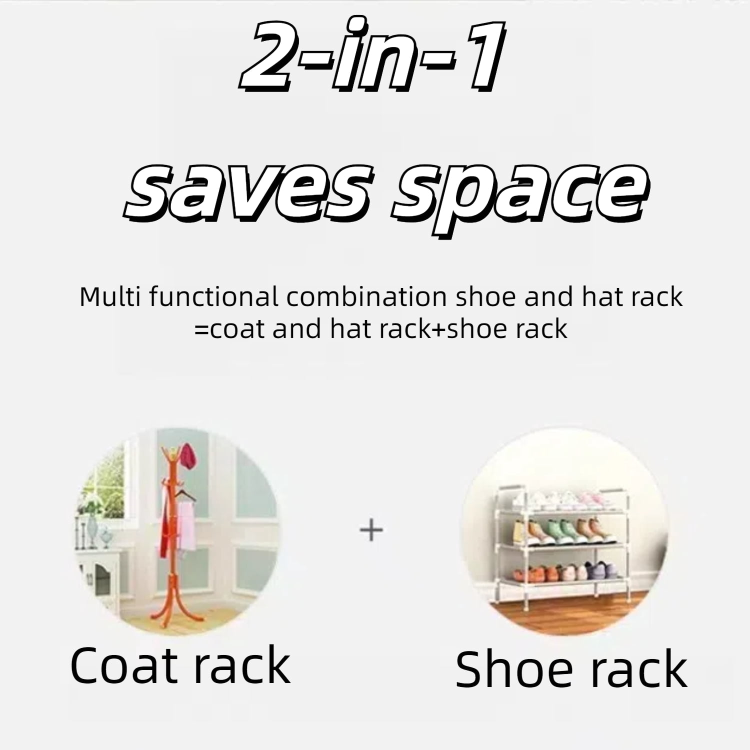 3-in-1 Entryway Coat Rack with Shoe Rack, Coat Rack With Shoe Storage， Multipurpose Hat and Shoe Storage Rack with 5-Tier 8 Hooks, Suitable for Hat, Clothes, Shoes, Key-Black