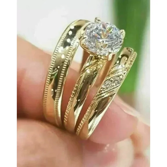 3Ct Round Cut Simulated Diamond Cluster Trio Set Women's Engagement Ring 14k White Gold Plated 925 Silver