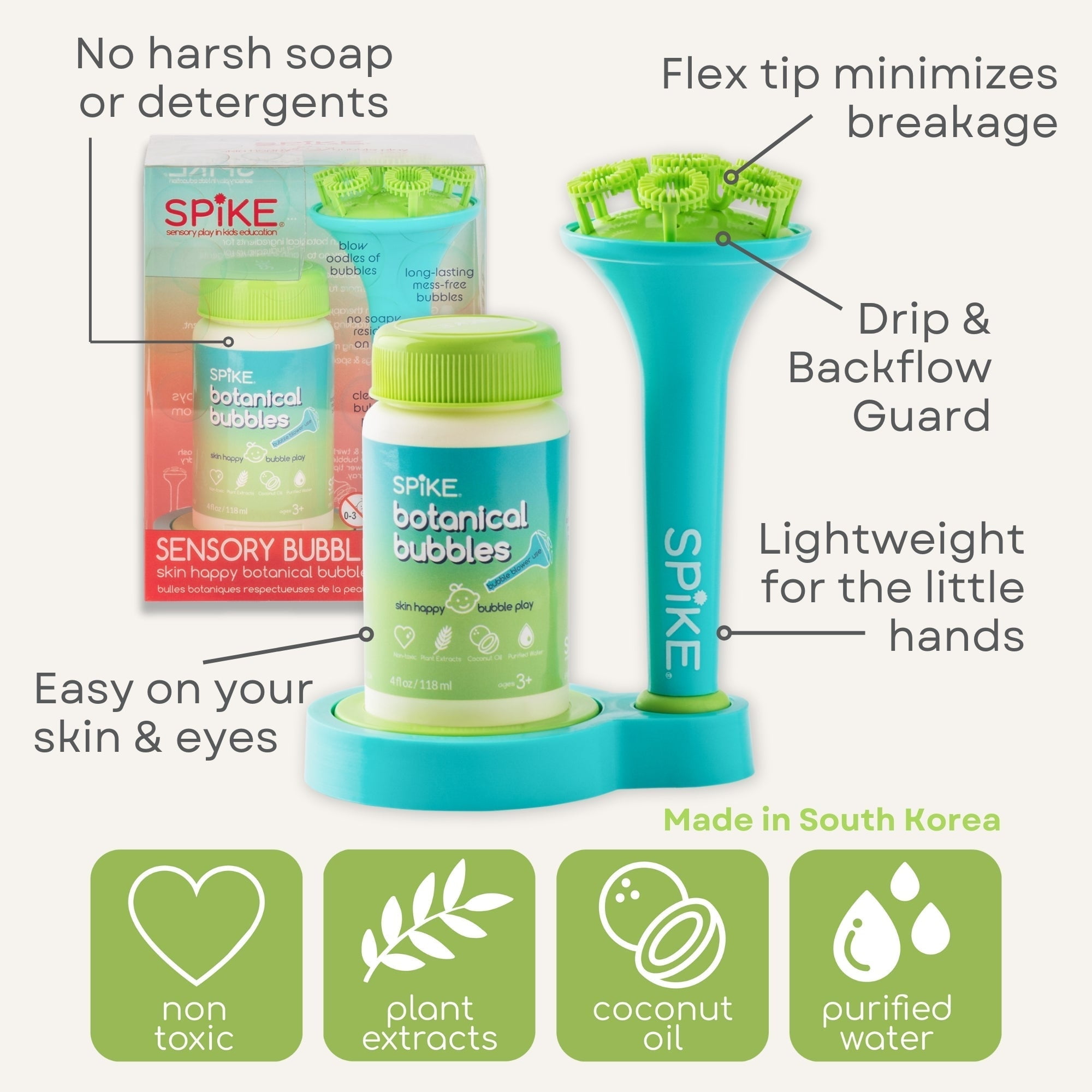 Innobaby Spike Bubble Blower with 4 oz Bubble Solution and Dipping Tray - Aqua Color