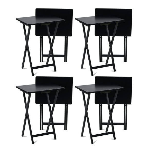 PJ Wood Folding TV Snack Tray Table Desk Stand, Black (8-Piece Set)