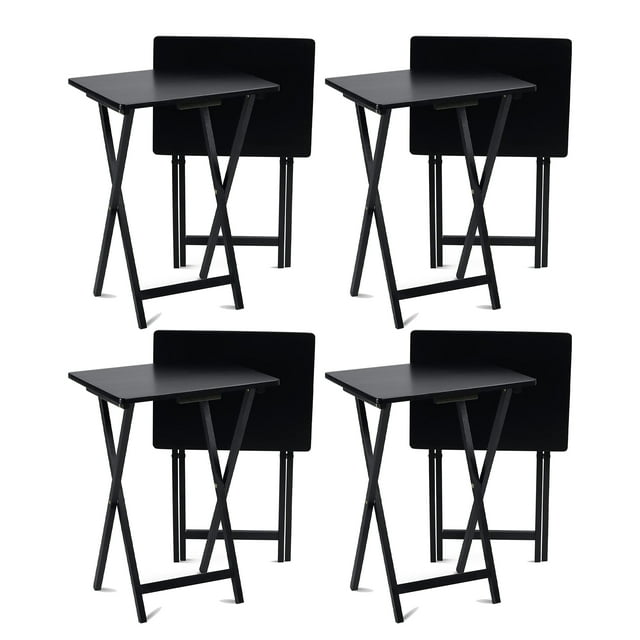 PJ Plateau-Table Pliant en Bois pour Collations TV, Noir (Ensemble de 8 Pcs)