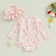thumbnail image 3 of Bagilaanoe Toddler Baby Girl One-Piece Swimsuit Floral Print Long Sleeve Zipper Rashguard Swimwear + Swimming Cap 6M 9M 12M 18M 24M 3T Kids Ruffle Bathing Suit, 3 of 8