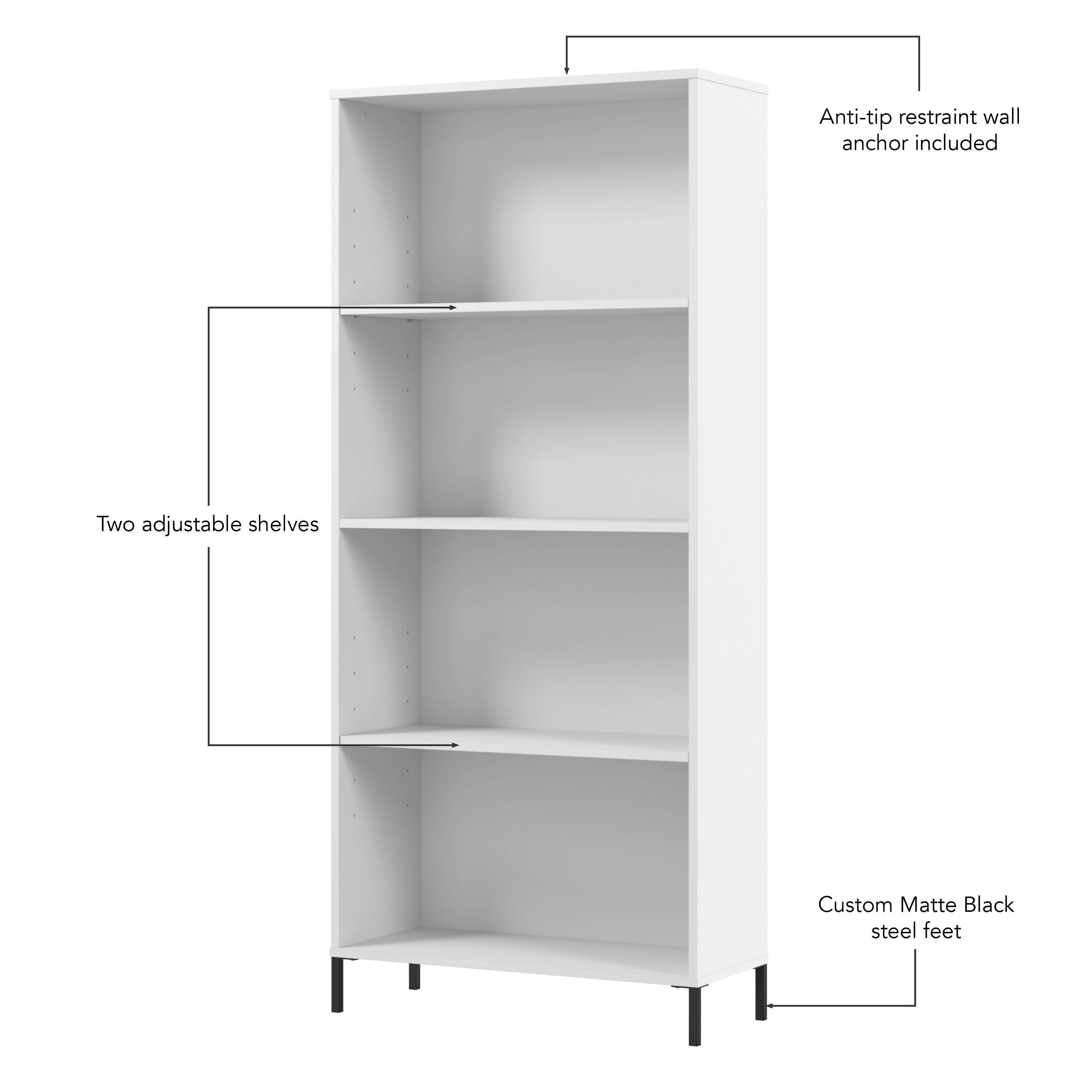 Bush Furniture Soho 4 Shelf Bookcase in White