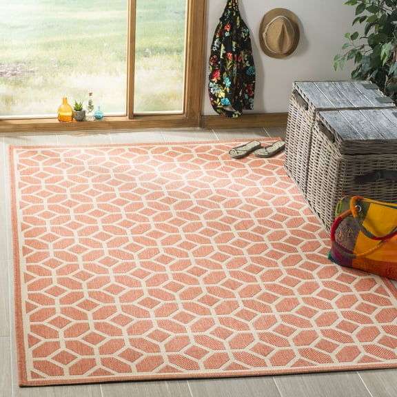 Safavieh Linden Joey Geometric Indoor/Outdoor Area Rug, Rust/Creme, 6'7" x 6'7" Square