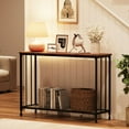 thumbnail image 1 of QinaQin 2-Tier Farmhouse Console Table with Glass Shelf, Wood and Metal Frame for Hallway, 1 of 7
