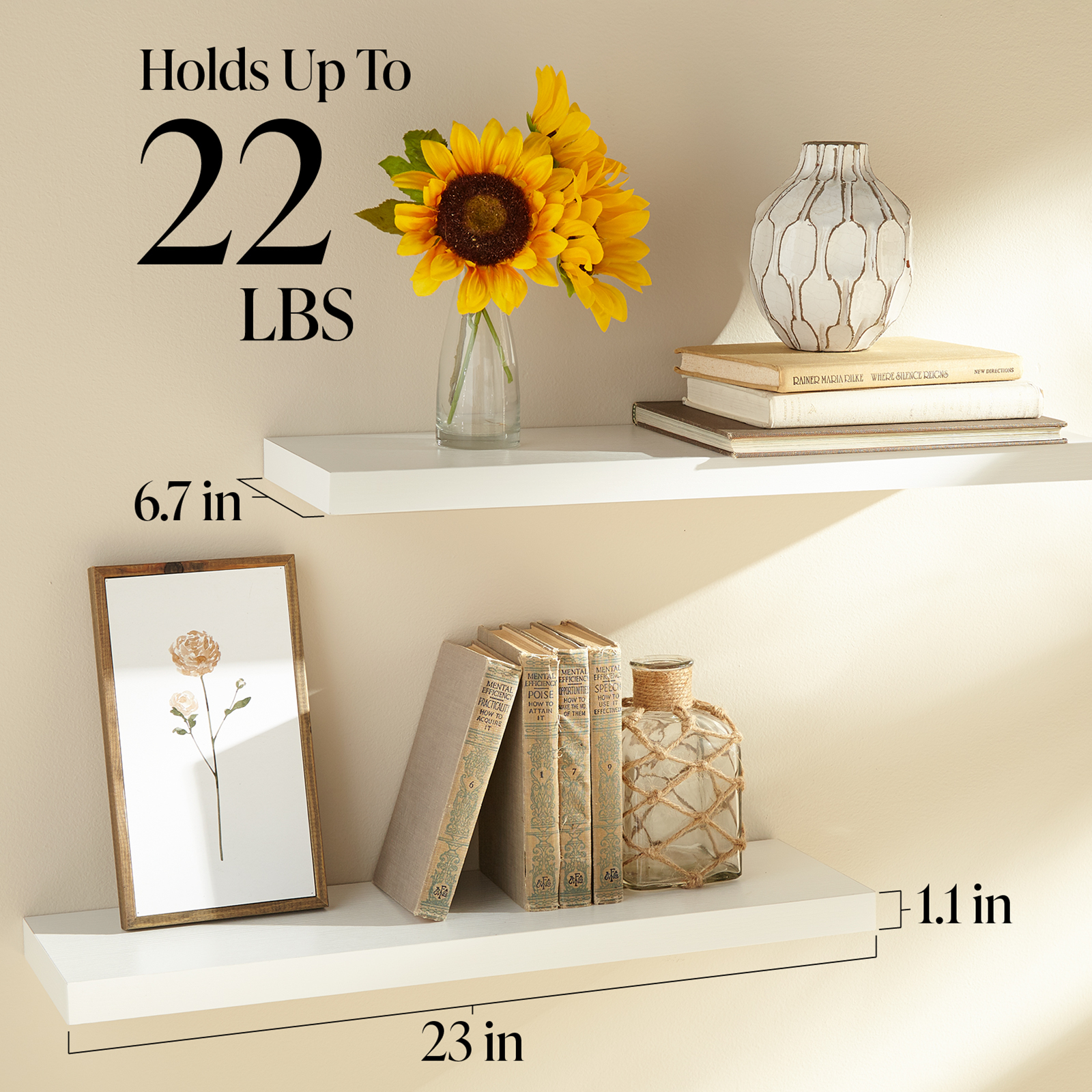 Ophanie 22.5" White Wood Floating Shelves, Set of 2 photo 2