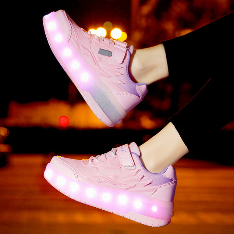 KOFUBOKE Child Teen Roller Skates Double Wheel Shoes Light Up LED shoe 2.5  size 