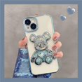 thumbnail image 4 of 6D Electroplated for iPhone 14 Case for Women Girls Luxury Liquid Quicksand Case with Camera Protector Glitter Sparkly Bear Slim Shockproof Rubber Protecive Case (Blue), 4 of 5
