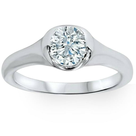 Pompeii 3/4ct Bezel Solitaire Lab Created Diamond Engagement Ring 14K White Gold (F,VS)