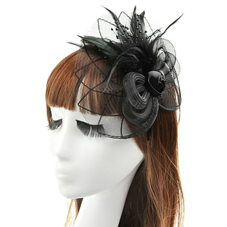 Luxury Wedding Hat, Coxeer Party Prom Fascinators Loop Flower Feather Pillbox Hat for Women Ladies Girls(Black)