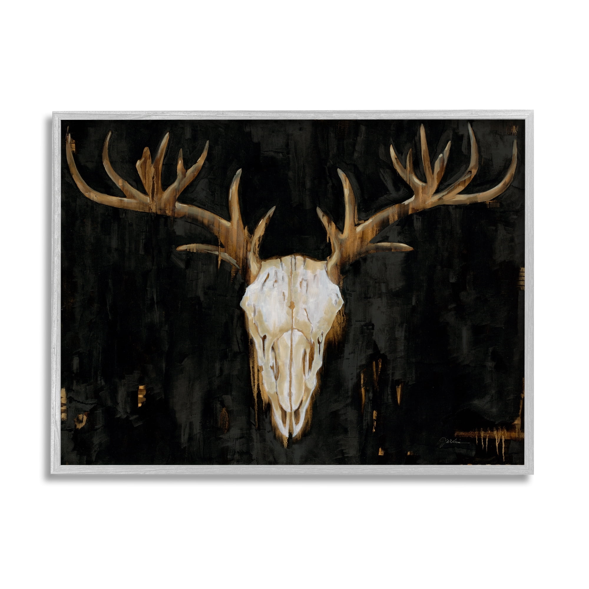 Stupell Industries Deer Antlers Skull Dark Rustic Animals & Insects Painting Gray Framed Art Print Wall Art