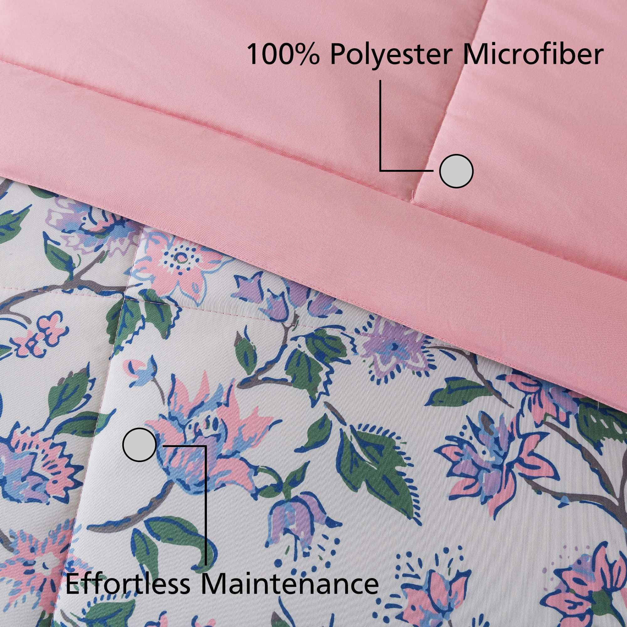 Mainstays 5-Piece Reversible Bed in a Bag with Laundry Tote, Purple Floral, Twin-XL