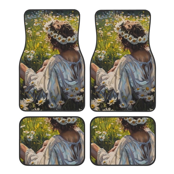 Naloa Girl In Field Of Daisies Car Foot Mat Set of 4 Pieces - Universal Floor Liner Neoprene Full Set Floor Mats for Cars Trucks SUV