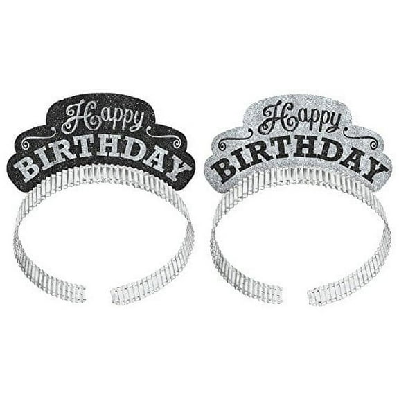 AMSCAN BLACK/WHITE 12 CT PER PACK CLASSIC PACKAGED BIRTHDAY TIARAS,5 1/2 X 5 1/2