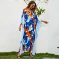 thumbnail image 4 of Babysbule Women's Dress 2024 Summer Womens Flare Sleeve V-Neck Long Robe Loose Beach Floral Pattern Printed Long Maxi Dress, 4 of 8