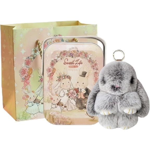 Bunny Tutu Keychain with Tin, Handmade Soft Bunny Plush Keychain, 2026 Heavy Duty Rabbit Bag Charm for Women