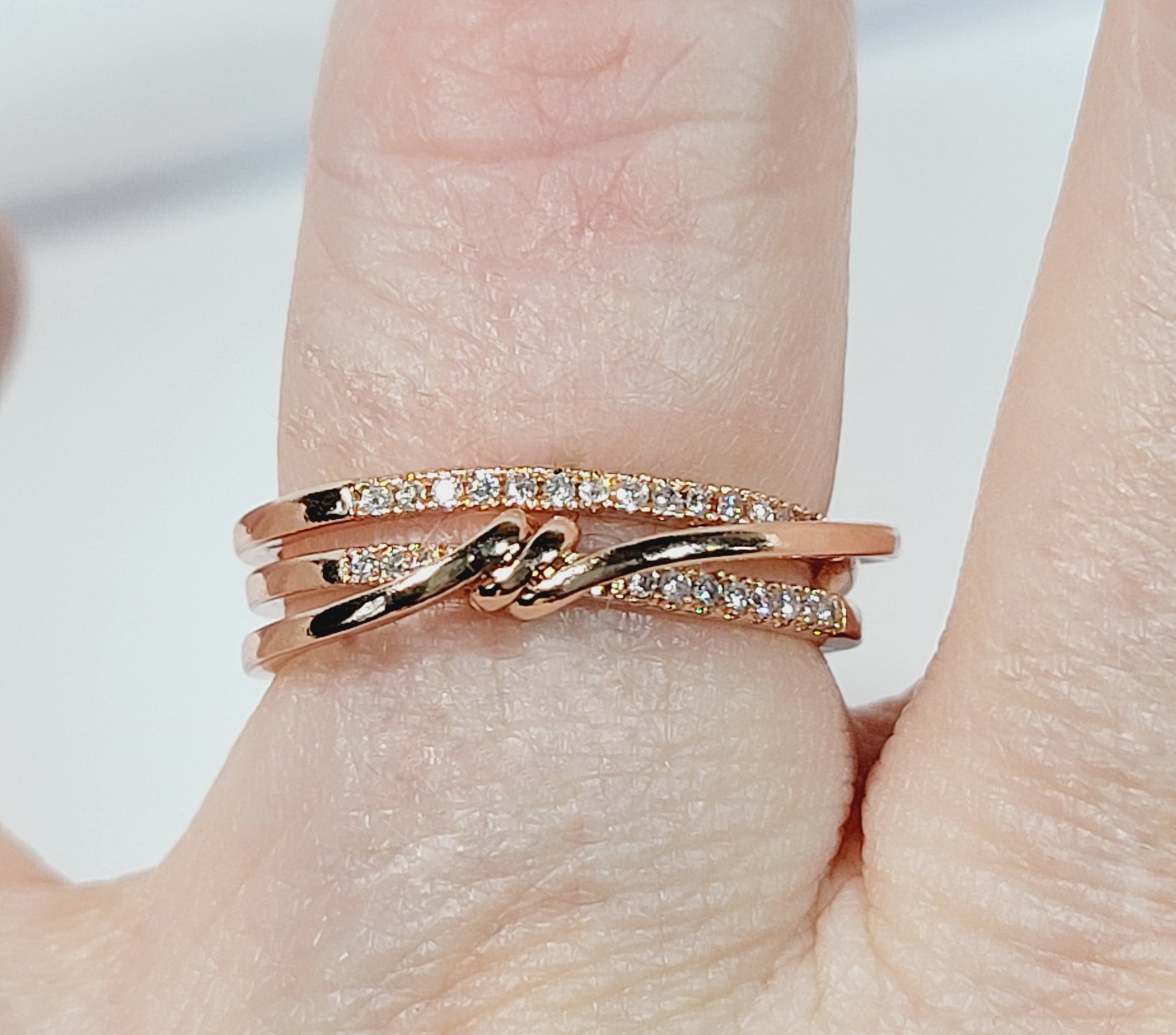 Rose Gold Sparkle French Manicure Glossy Almond Press On Nails and Adjustable Ring Set - Gift Set