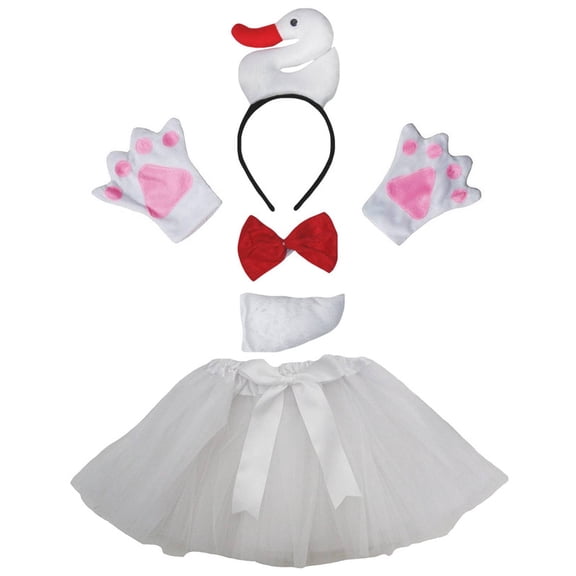 Petitebelle Cutie Swan Headband Bowtie Tail Gloves Tutu 5pc Costume (White, 1-5 Years)