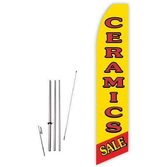 Ceramics Sale Yellow/Red Super Novo Feather Flag - Complete with 15ft Pole Set and Ground Spike