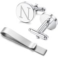 thumbnail image 3 of Stainless Steel Engraved Initial Cufflinks and Tie Clip Bar Set Alphabet Letter A-Z, 3 of 3