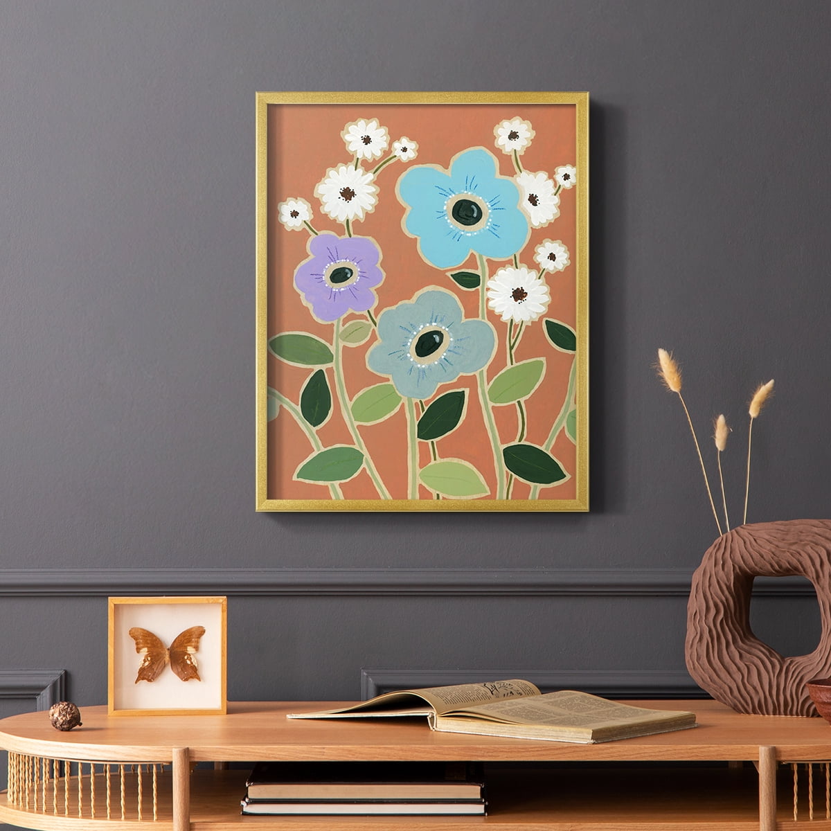 Woodblock Floral IV Framed Print - Solid Wood in Single Picture Frame Solid Wood 2 Framed Print