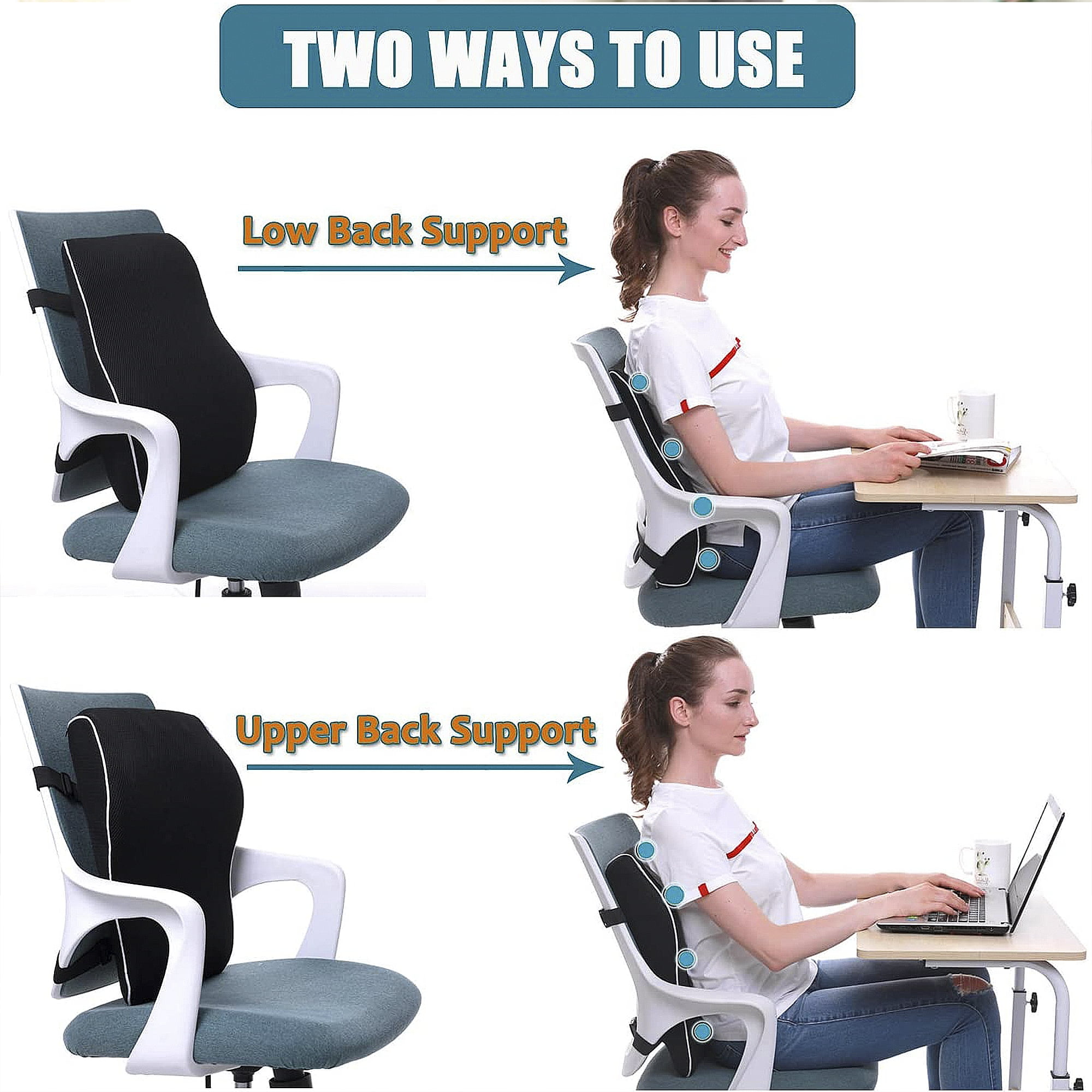 QUTOOL Lumbar Support Pillow for Office Chair Back Support 17x16x5