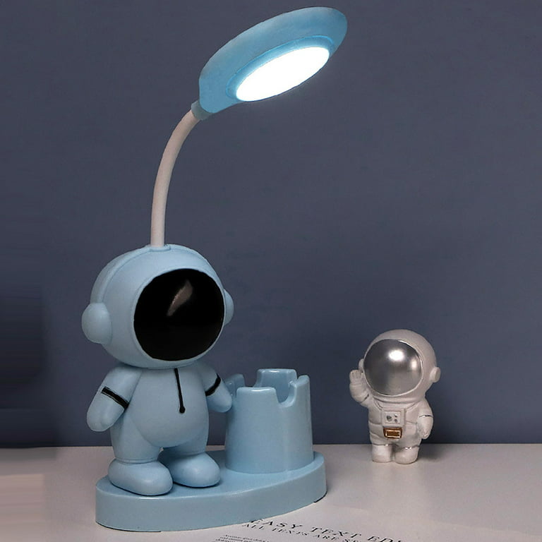 plplaaoo Lampara Astronauta Espacial, Small Desk Lamp Cartoon Astronaut  Shape Rechargeable Desk Lamp with Pen Holder Sharpener for Dorm