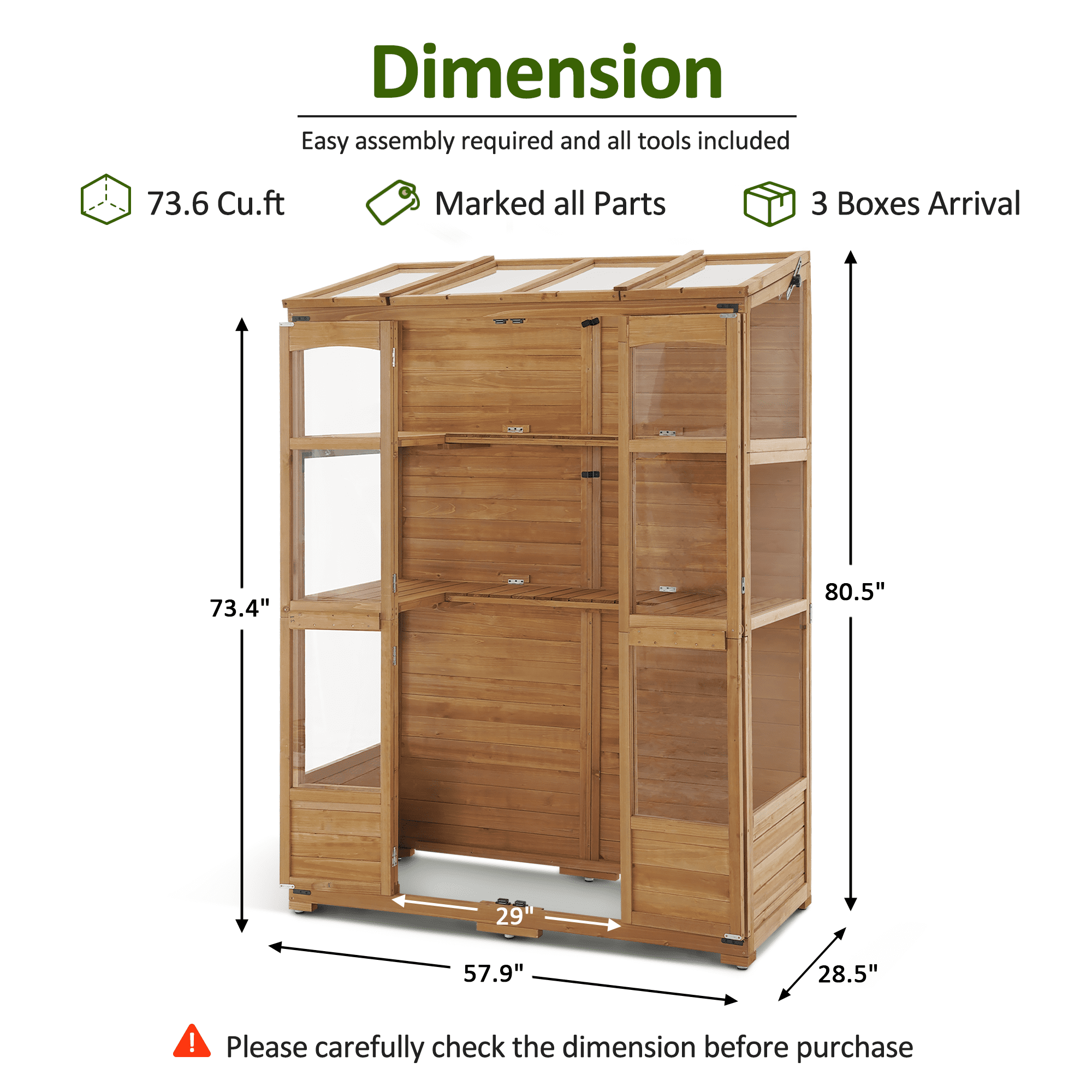MCombo Wood Walk-In Outdoor Greenhouse, 57.9" x 28.5" x 73.4"