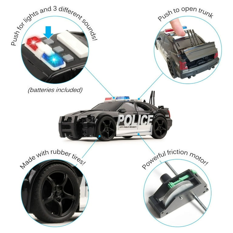 Friction Powered Police Car Toy Rescue Vehicle with Lights
