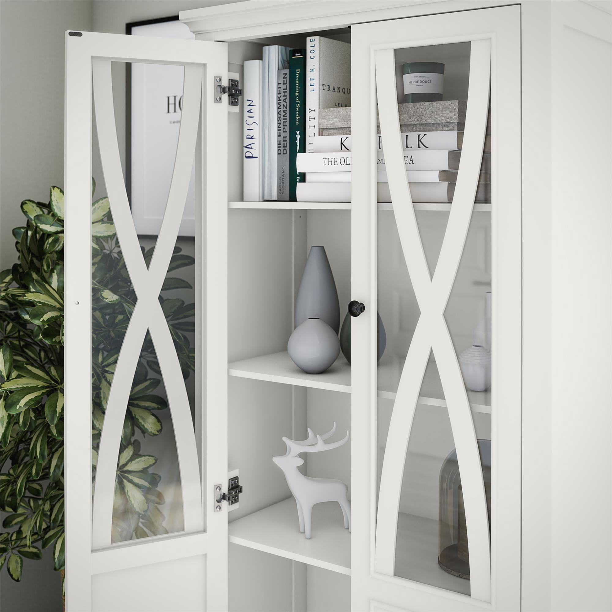 Ameriwood Home Pennington Tall Accent Cabinet with Glass Doors, White