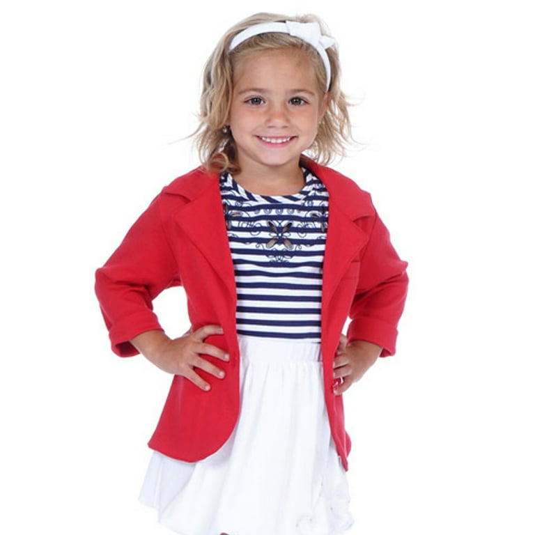 Kidsy Toddler Girls Fashion Nautical Blazer Jacket Notched Lapel Two Buttons Crimson 3